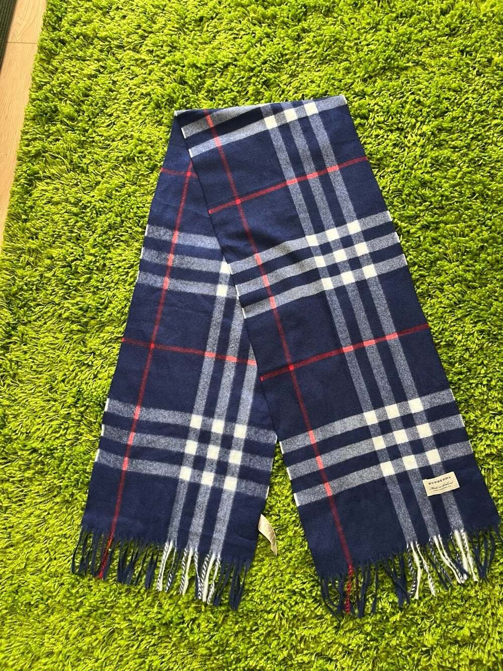 Burberry Navy Blue Classic Check 100% Cashmere Scarf